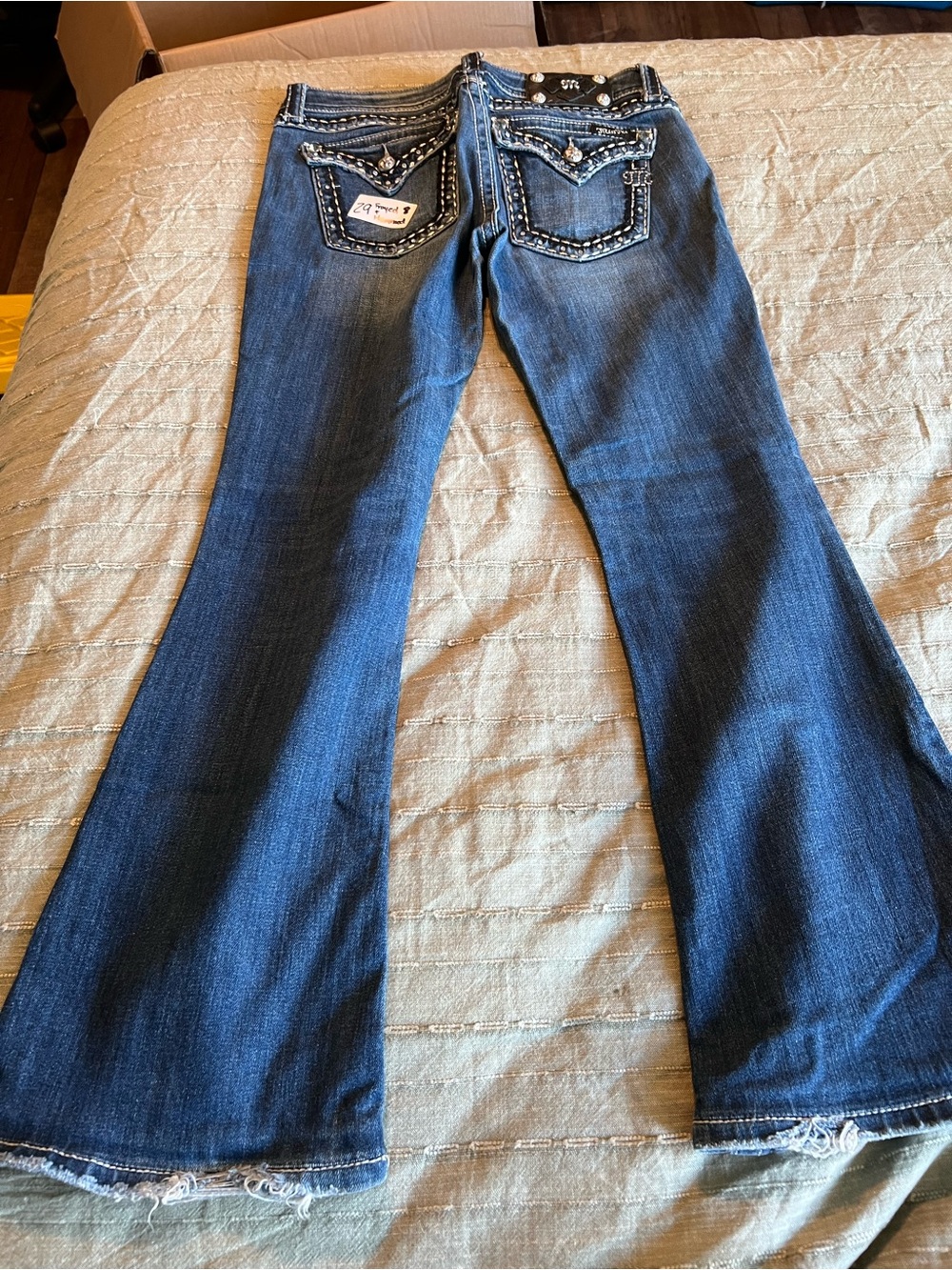 Miss Me Dark Blue Boot Cut Jeans with Studded Pocket Detail - Picture 5 of 6